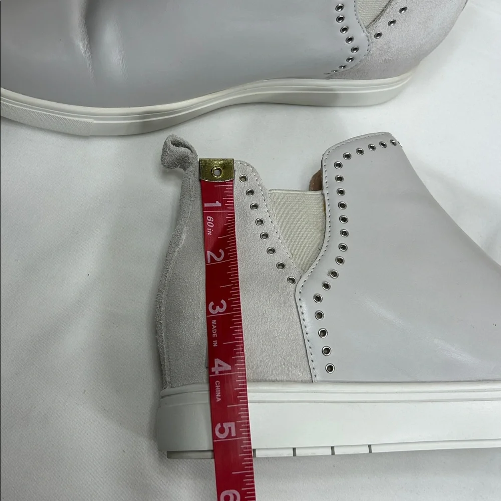 Chelsea & Violet Milo Suede Leather Gray White Eyelet Wedge Slip On Sneakers 8.5